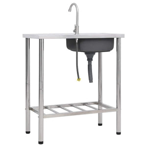 vidaXL Camping Sink with Faucet Stainless Steel