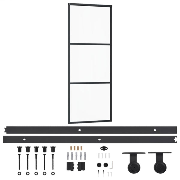 vidaXL Sliding Door with Hardware Tempered Glass & Aluminum 76x205 cm