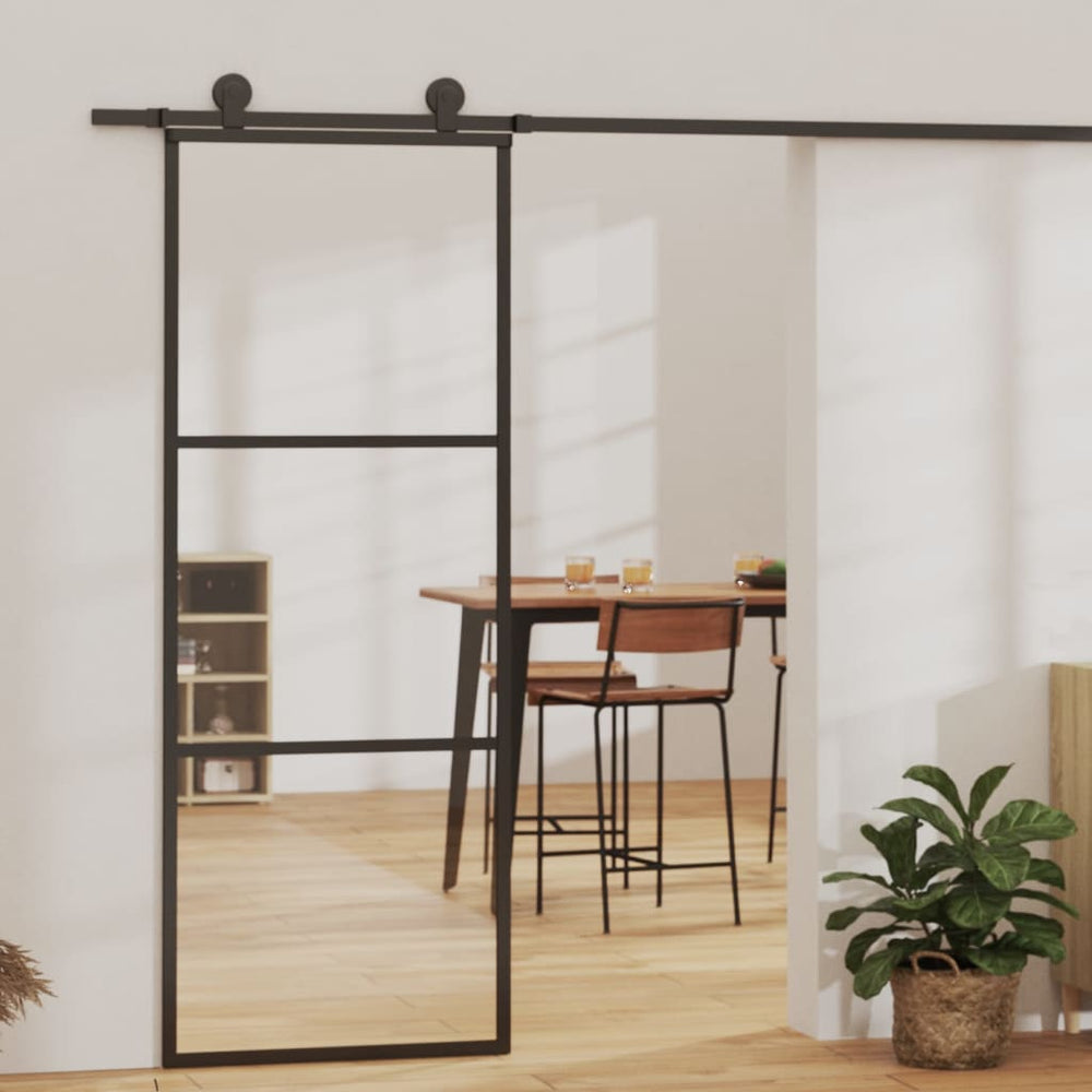 vidaXL Sliding Door with Hardware Tempered Glass & Aluminum 76x205 cm