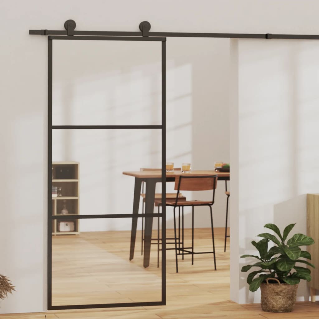 vidaXL Sliding Door with Fittings Tempered Glass & Aluminum 90x205 cm