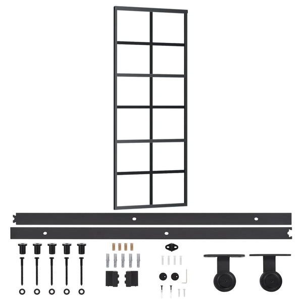 vidaXL Sliding Door with Hardware Tempered Glass & Aluminum 76x205 cm