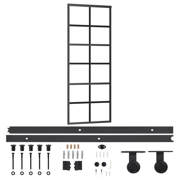 vidaXL Sliding Door with Hardware Tempered Glass & Aluminum 76x205 cm
