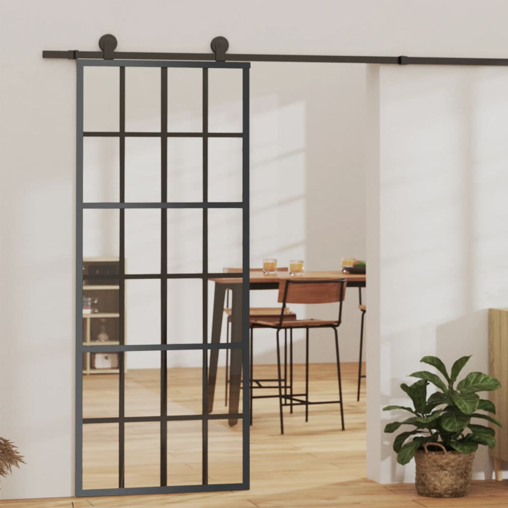 vidaXL Sliding Door with Hardware Tempered Glass & Aluminum 76x205 cm
