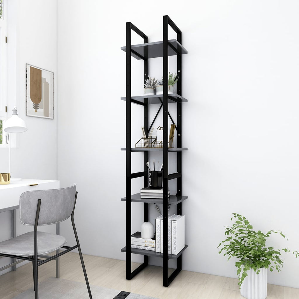 vidaXL Bookcase 5 Tiers Grey 40x30x175 cm Engineered Wood