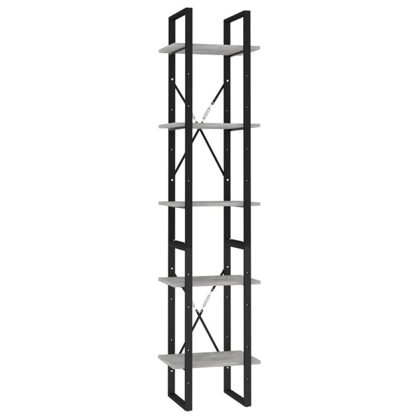 vidaXL Bookshelf 5 Tiers Concrete Grey 40x30x175 cm Engineered Wood