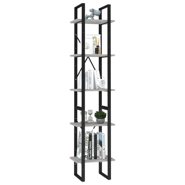 vidaXL Bookshelf 5 Tiers Concrete Grey 40x30x175 cm Engineered Wood