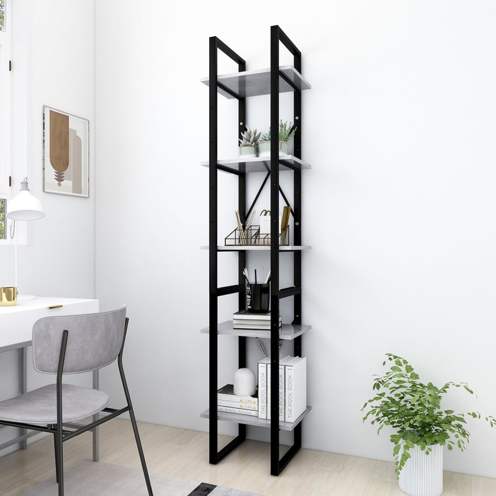 vidaXL Bookshelf 5 Tiers Concrete Grey 40x30x175 cm Engineered Wood