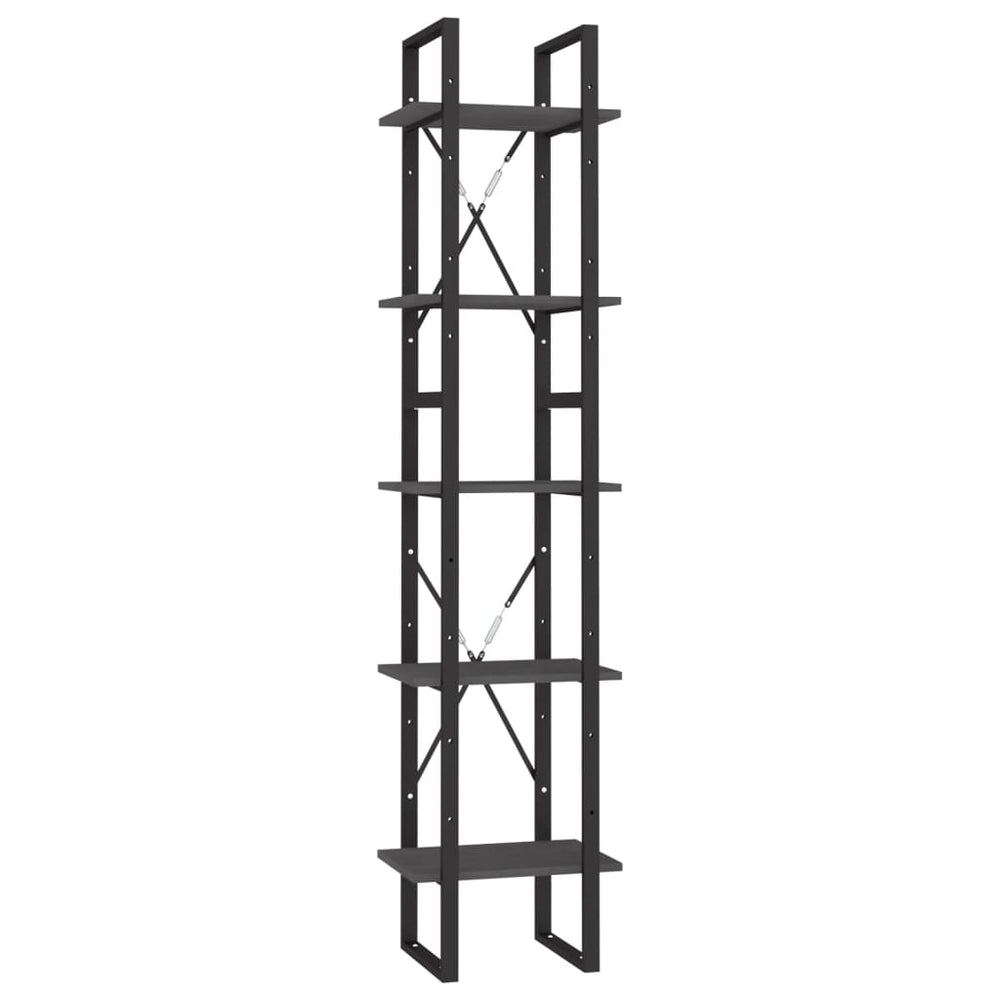 vidaXL Bookcase 5 Tiers Grey 40x30x175 cm Solid Pine Wood