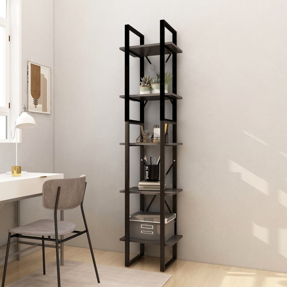 vidaXL Bookcase 5 Tiers Grey 40x30x175 cm Solid Pine Wood