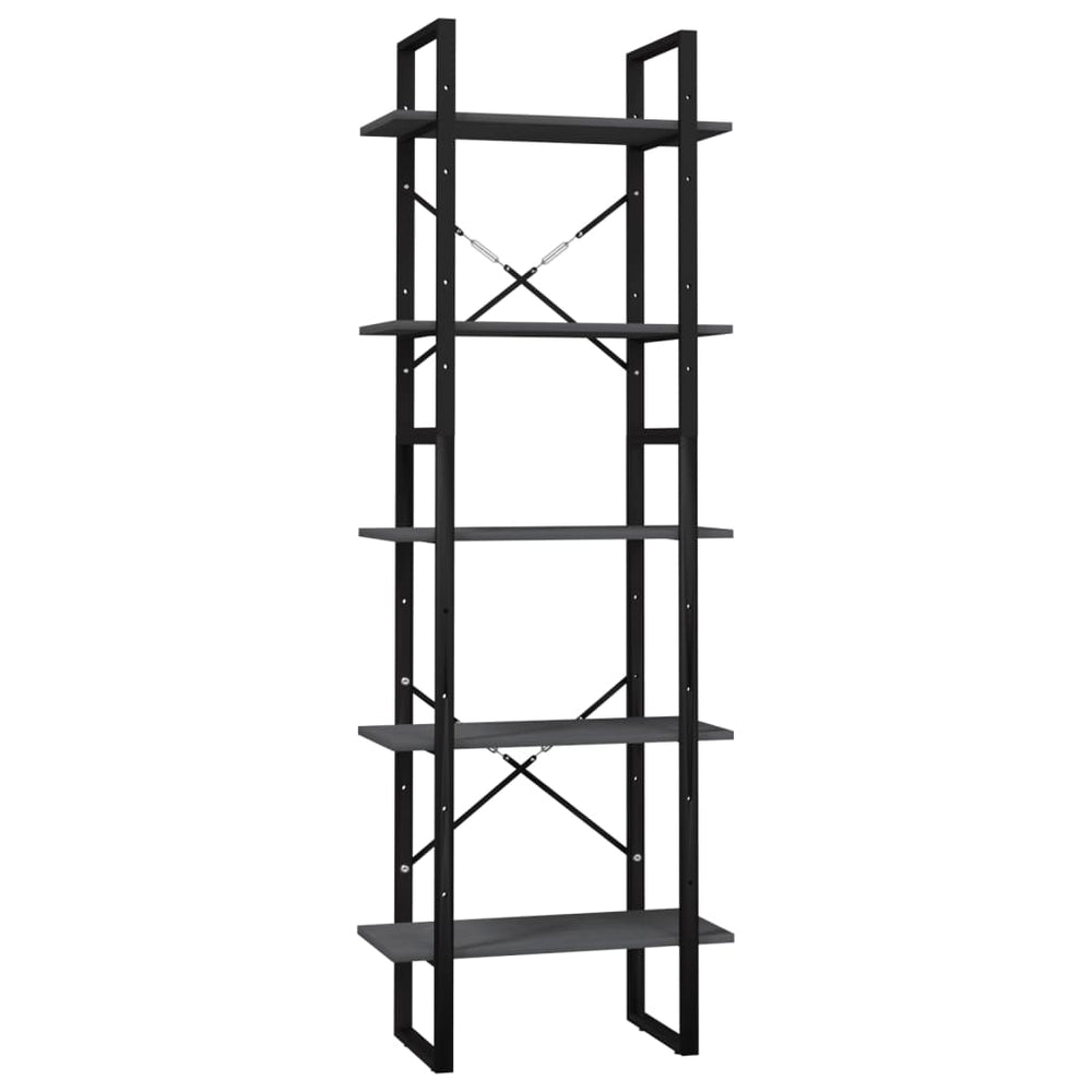 vidaXL Bookcase with 5 Shelves Grey 60x30x175 cm Solid Pine