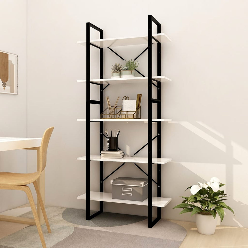 vidaXL Bookcase 5 Tiers White 80x30x175 cm Engineered Wood