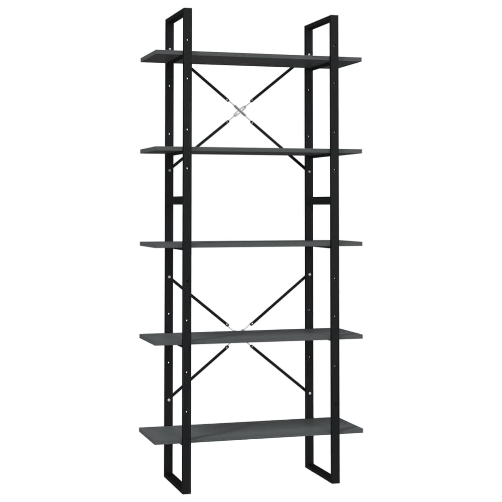 vidaXL Bookcase 5 Tiers Grey 80x30x175 cm Engineered Wood