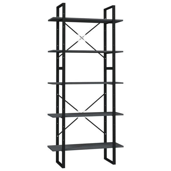vidaXL Bookcase 5 Tiers Grey 80x30x175 cm Solid Pine Wood
