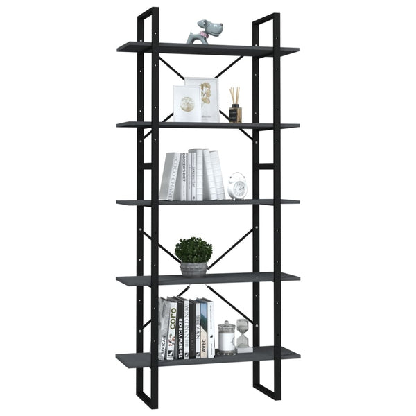 vidaXL Bookcase 5 Tiers Grey 80x30x175 cm Solid Pine Wood