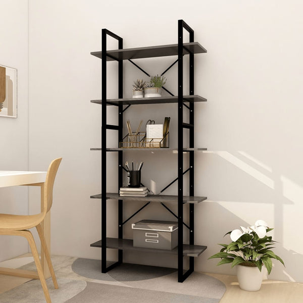 vidaXL Bookcase 5 Tiers Grey 80x30x175 cm Solid Pine Wood