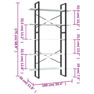 vidaXL Bookcase 5 Tiers White 100x30x175 cm Engineered Wood