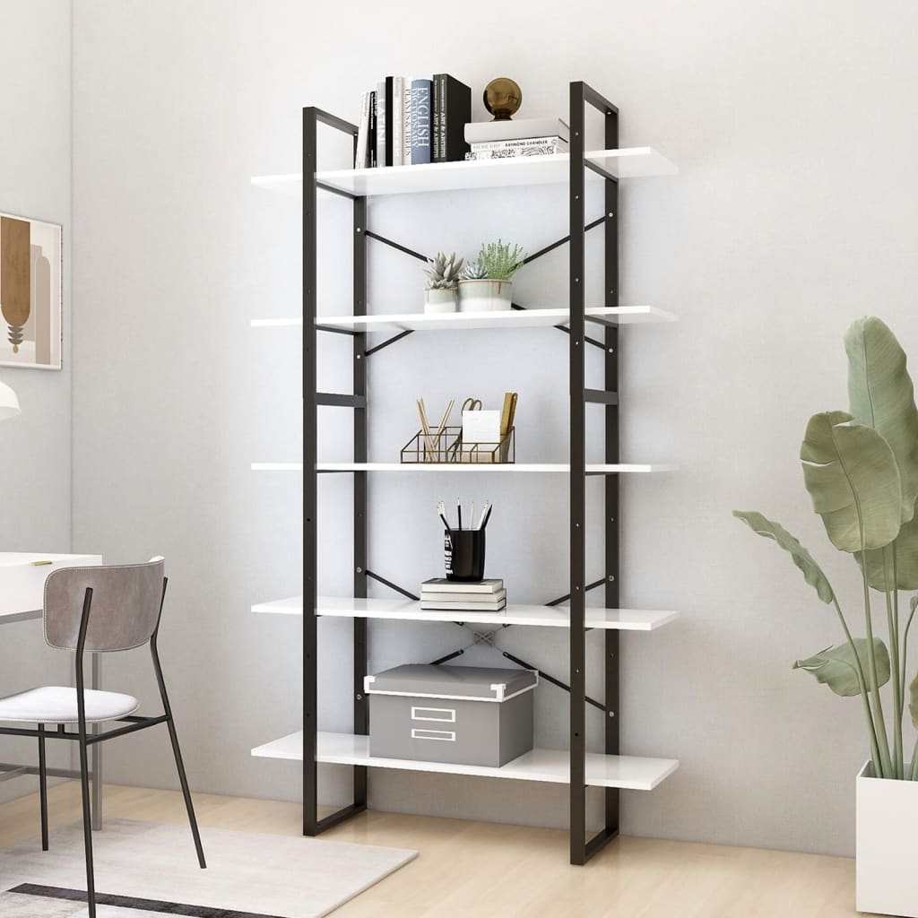 vidaXL Bookcase 5 Tiers White 100x30x175 cm Engineered Wood
