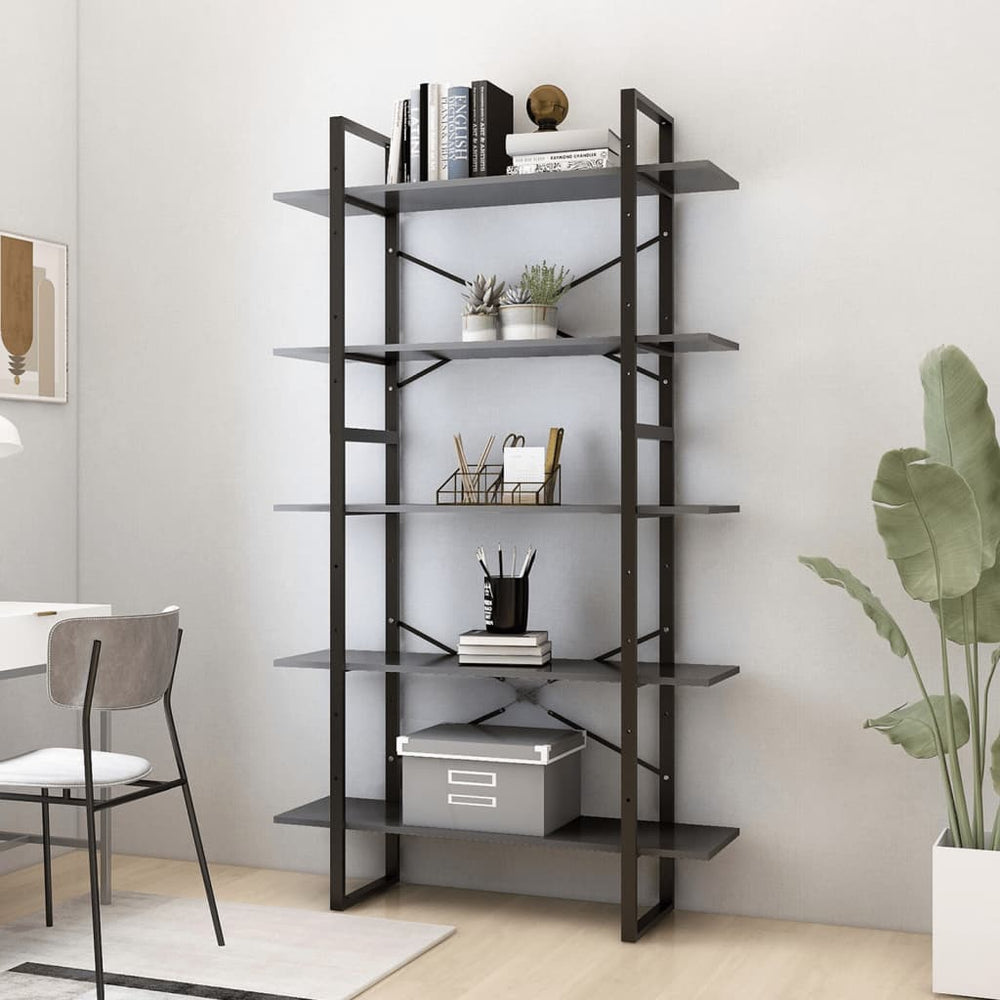 vidaXL Bookcase with 5 Shelves Grey 100x30x175 cm Engineered Wood