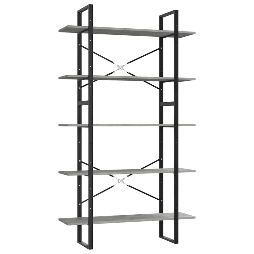 vidaXL Bookcase with 5 Shelves Concrete Grey 100x30x175 cm Engineered Wood