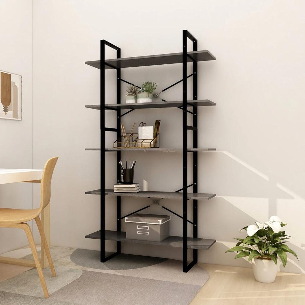 vidaXL Bookcase 5 Tiers Grey 100x30x175 cm Solid Pine Wood