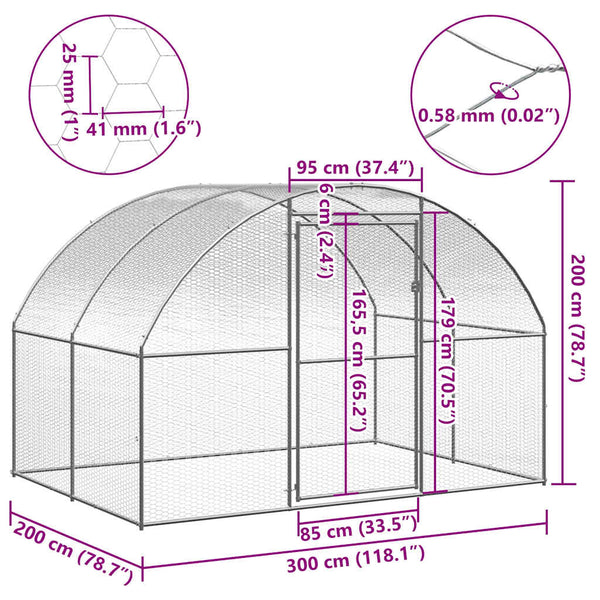 vidaXL Outdoor Chicken Coop 3x2x2 m Galvanized Steel