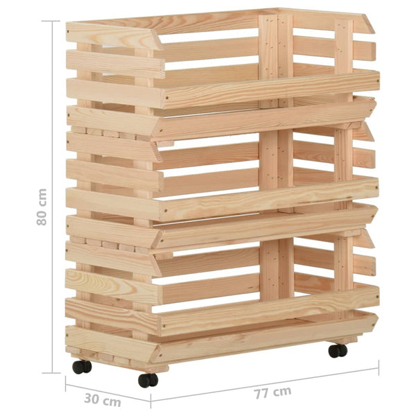 vidaXL Vegetable Trolley 77x30x80 cm Solid Pine Wood