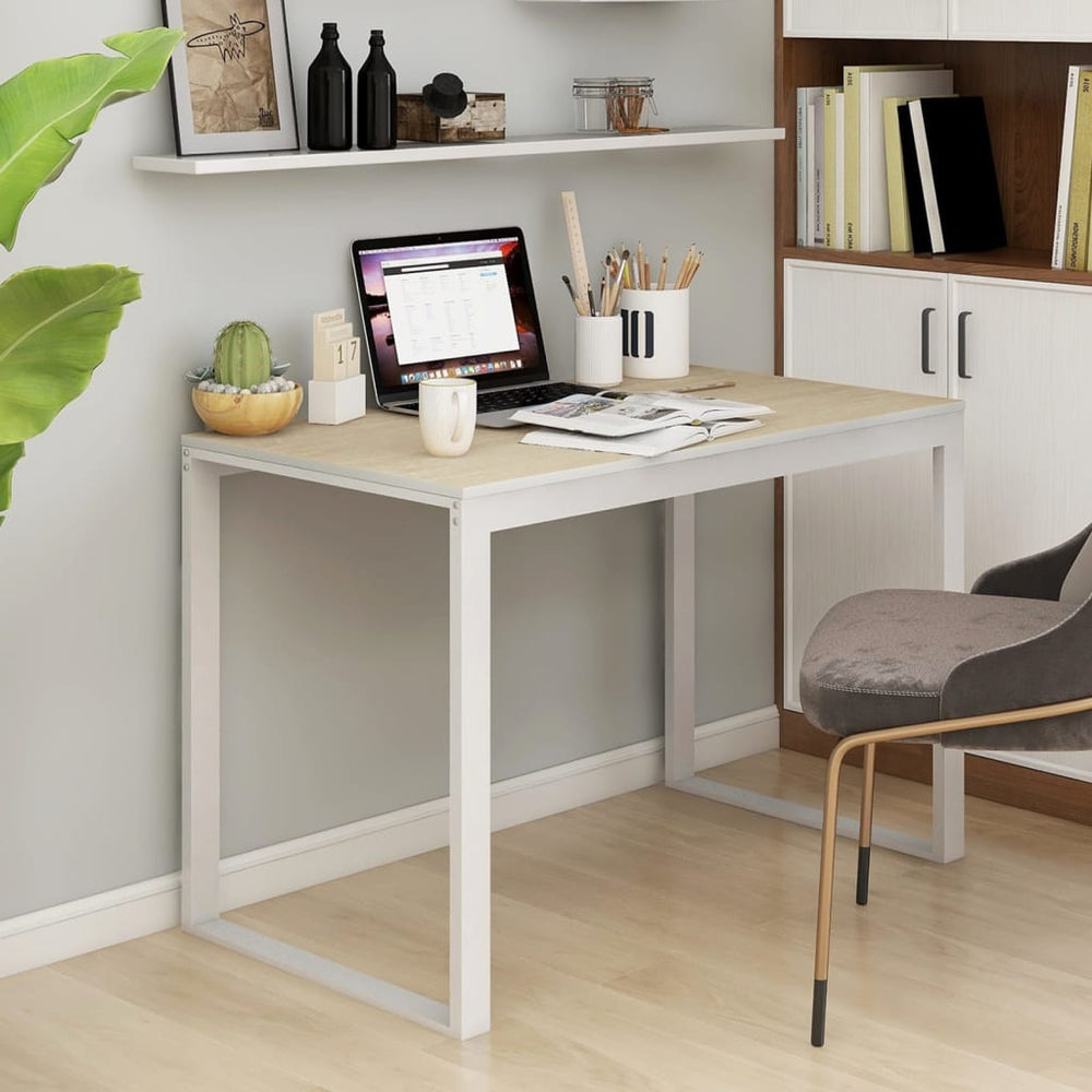 vidaXL Computer Desk White and Oak Look 110x60x73 cm Engineered Wood