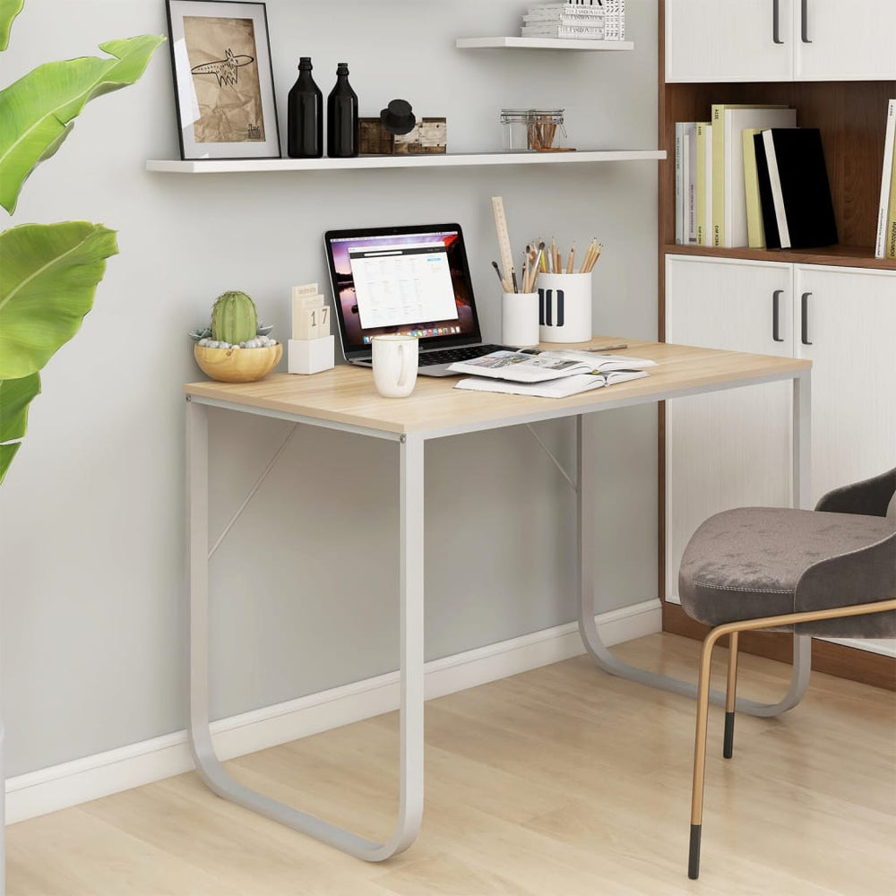vidaXL Computer Desk White and Oak Look 110x60x73 cm Engineered Wood