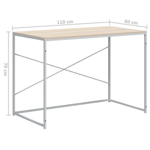 vidaXL Computer Desk White and Oak Look 110x60x70 cm Engineered Wood