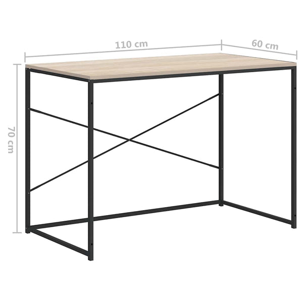 vidaXL Computer Desk Black and Oak Look 110x60x70cm Engineered Wood