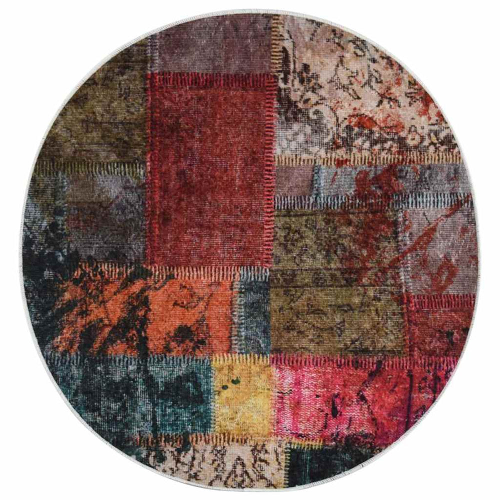 vidaXL Washable Patchwork Rug Multicolour φ120 cm
