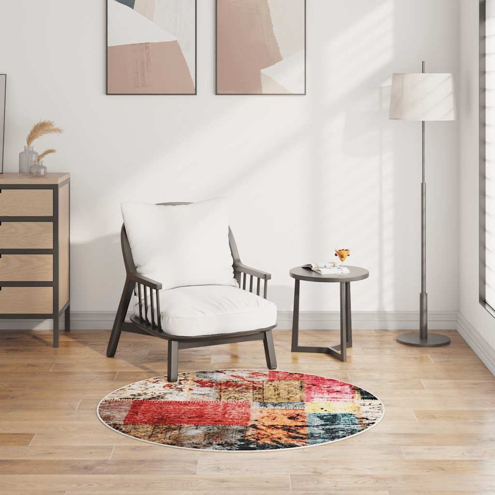 vidaXL Washable Patchwork Rug Multicolour φ120 cm