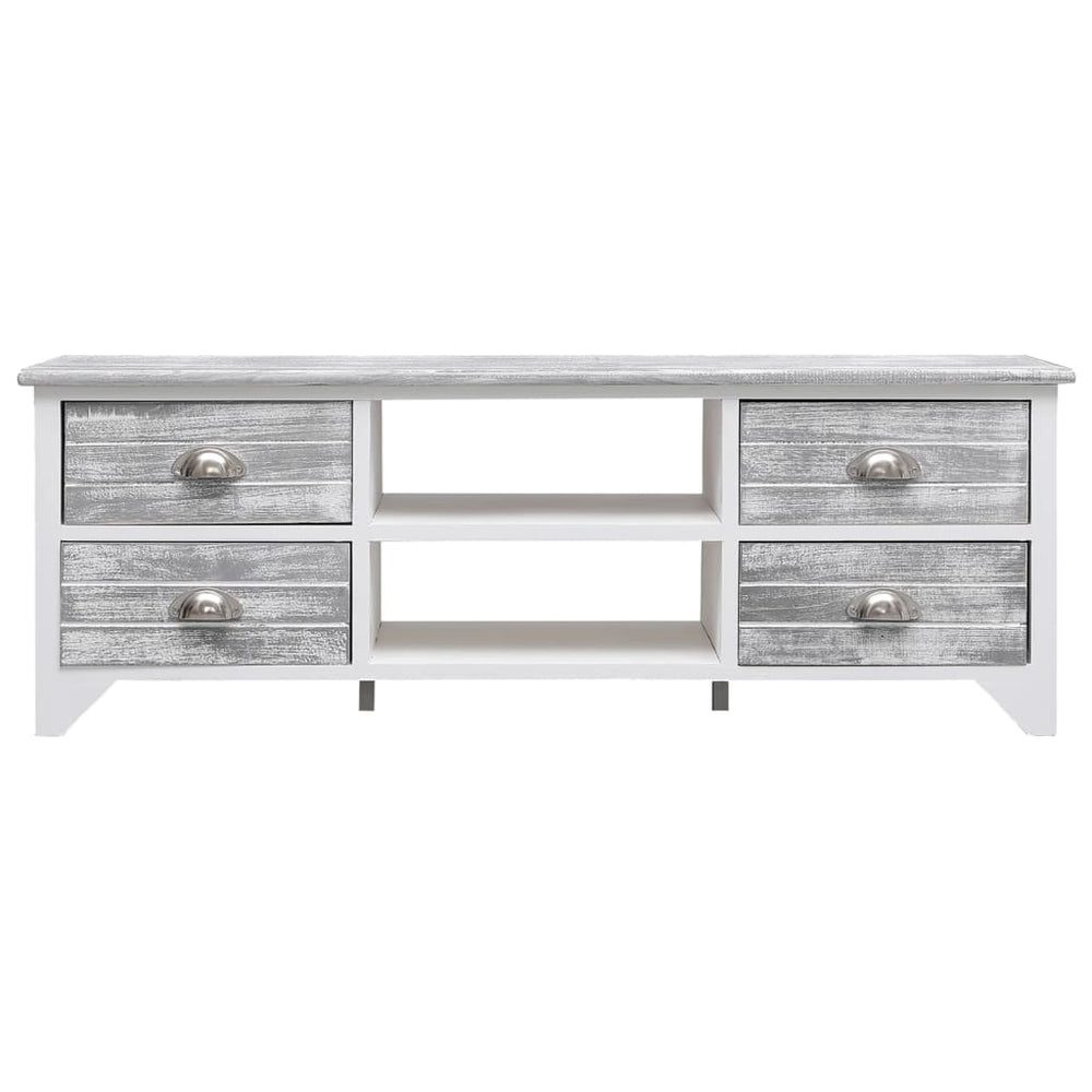 vidaXL TV Cabinet White and Grey 108x30x40 cm Solid Paulownia Wood