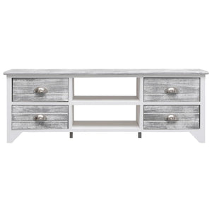 vidaXL TV Cabinet White and Grey 108x30x40 cm Solid Paulownia Wood