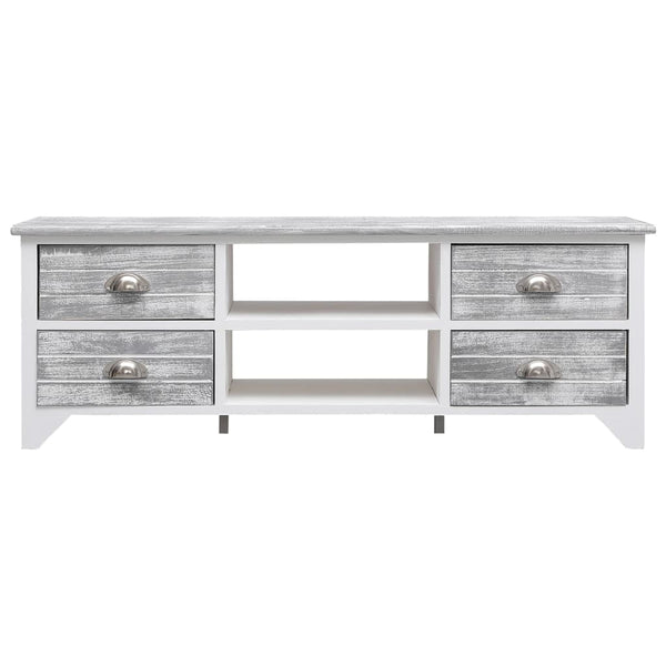 vidaXL TV Cabinet White and Grey 108x30x40 cm Solid Paulownia Wood