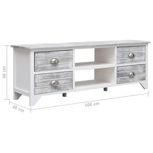 vidaXL TV Cabinet White and Grey 108x30x40 cm Solid Paulownia Wood