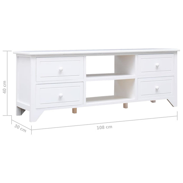 vidaXL TV Cabinet White 108x30x40 cm Solid Paulownia Wood