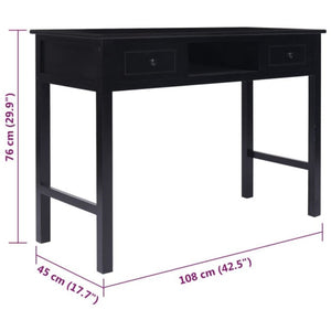 vidaXL Desk Black 108x45x76 cm Solid Paulownia Wood