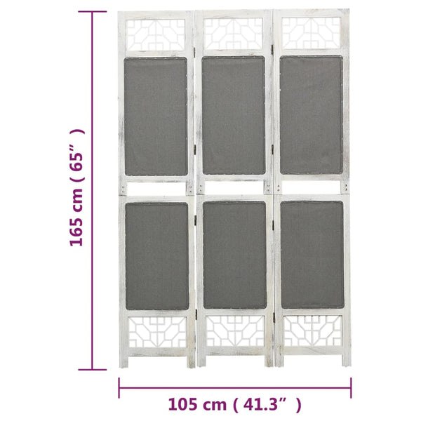 vidaXL 3-Panel Room Divider Grey 105x165 cm Fabric