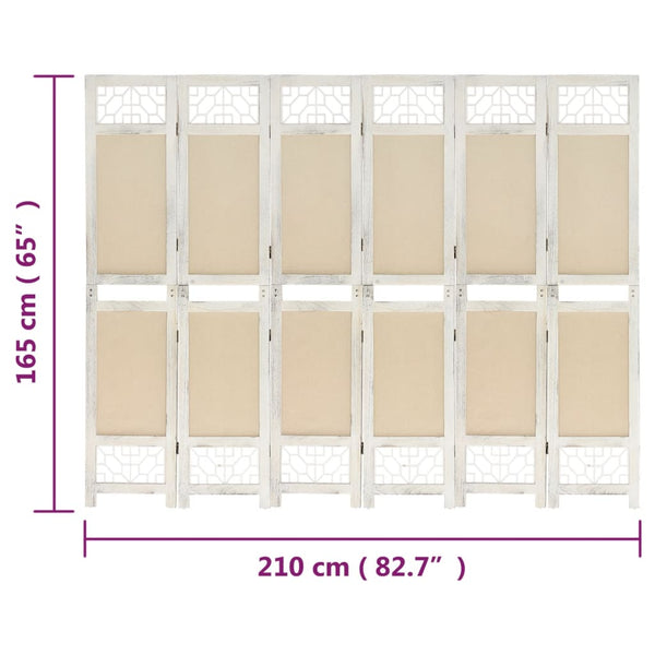 vidaXL 6-Panel Room Divider Cream 210x165 cm Fabric