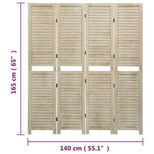 vidaXL 4-Panel Room Divider 140x165 cm Solid Paulownia Wood