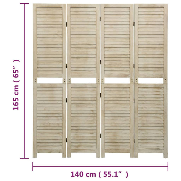 vidaXL 4-Panel Room Divider 140x165 cm Solid Paulownia Wood