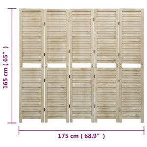 vidaXL 5-Panel Room Divider 175x165 cm Solid Paulownia Wood