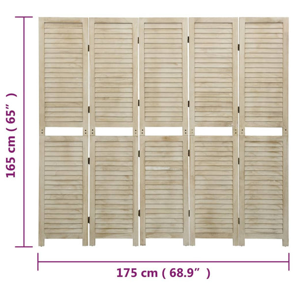vidaXL 5-Panel Room Divider 175x165 cm Solid Paulownia Wood