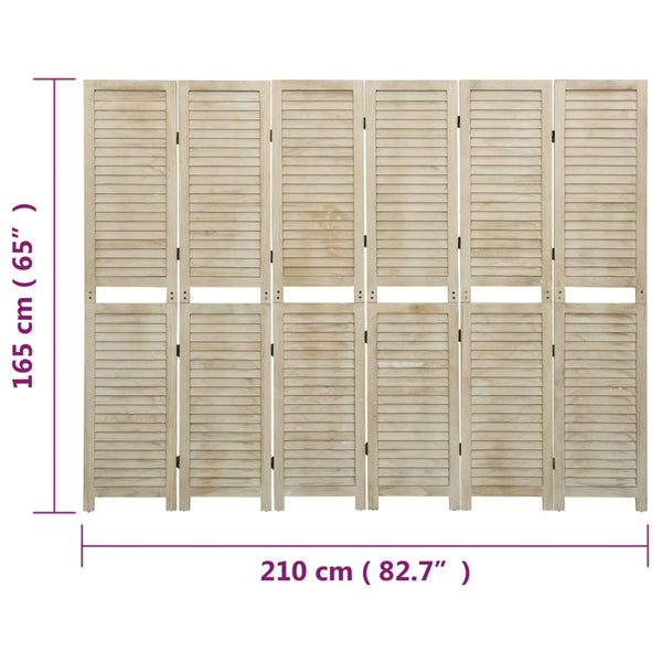 vidaXL 6-Panel Room Divider 210x165 cm Solid Paulownia Wood