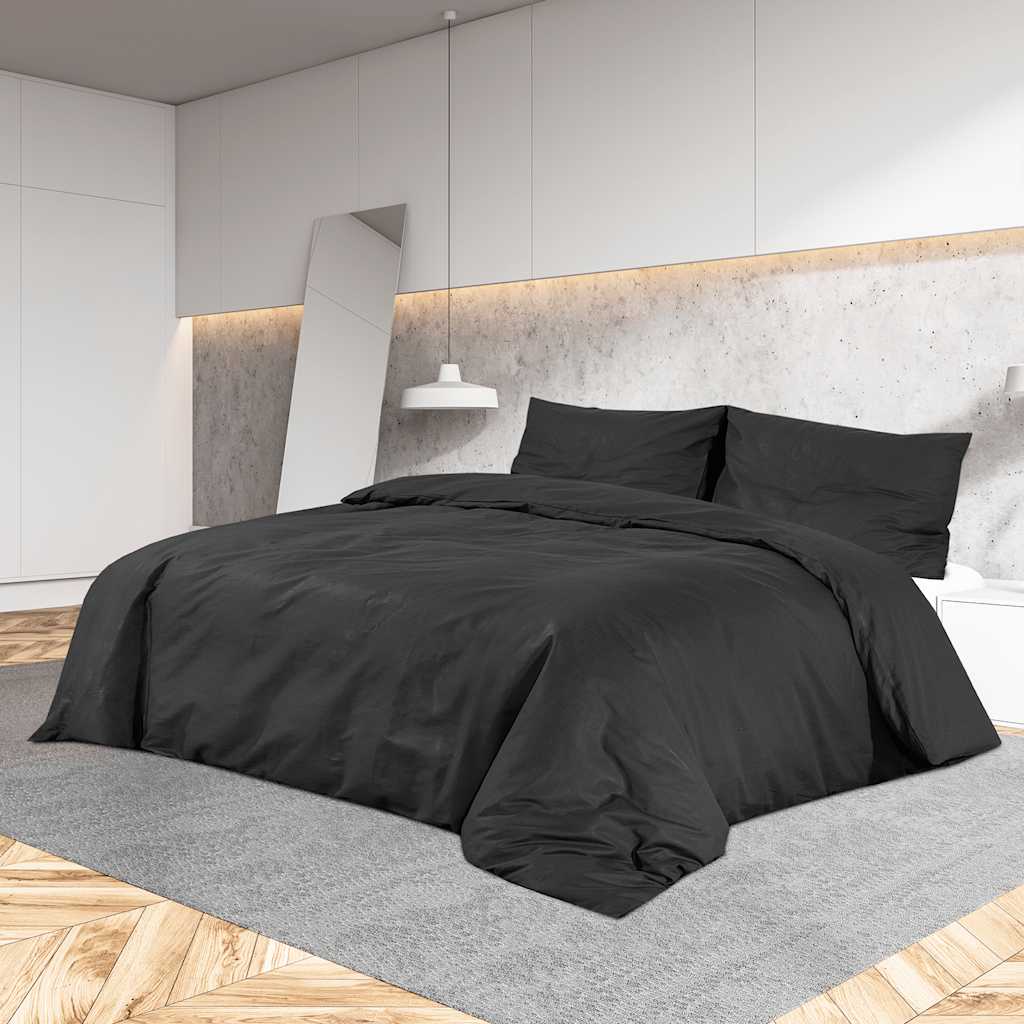 vidaXL Duvet Cover Set Black 140x200 cm Lightweight Microfiber