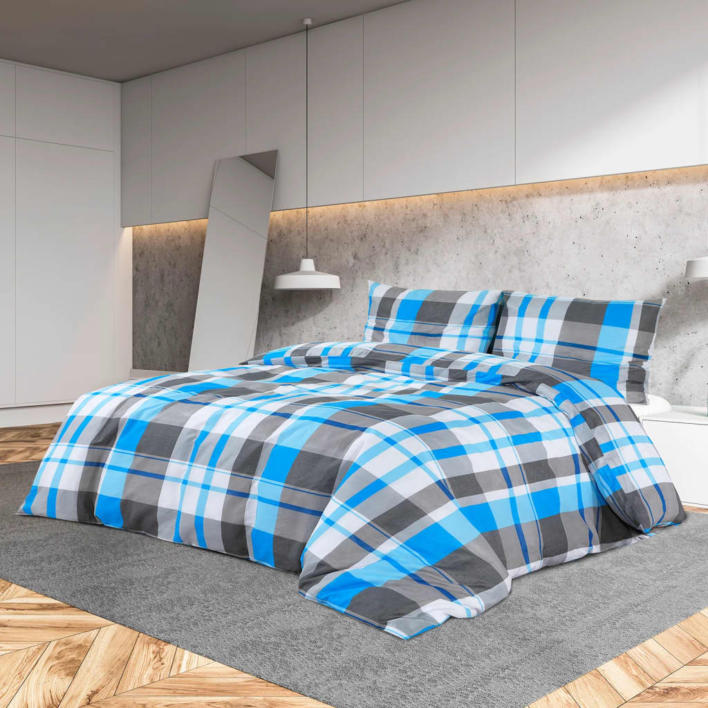 vidaXL Bed Linen Set Blue and Grey 240x220 cm Cotton