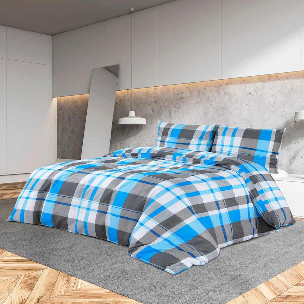 vidaXL Duvet Cover Set Blue and Grey 260x240 cm Cotton