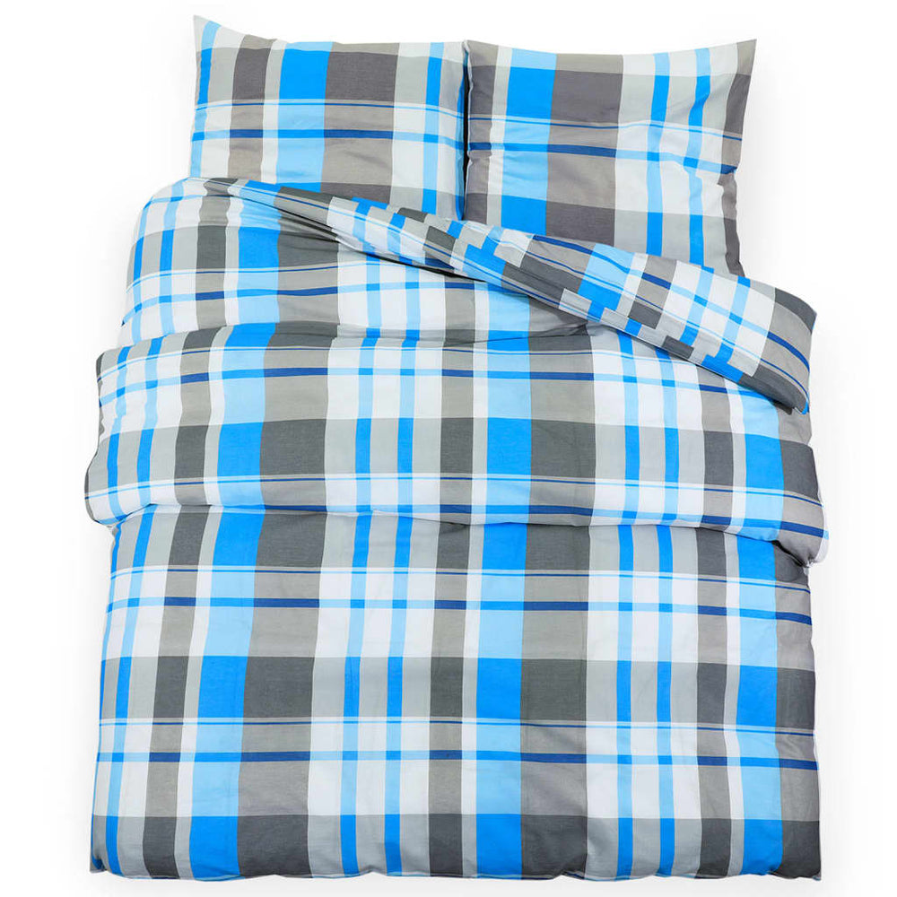 vidaXL Duvet Cover Set Blue and Grey 135x200 cm Cotton