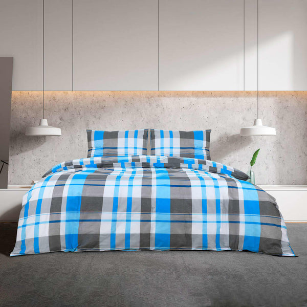 vidaXL Duvet Cover Set Blue and Grey 155x220 cm Cotton